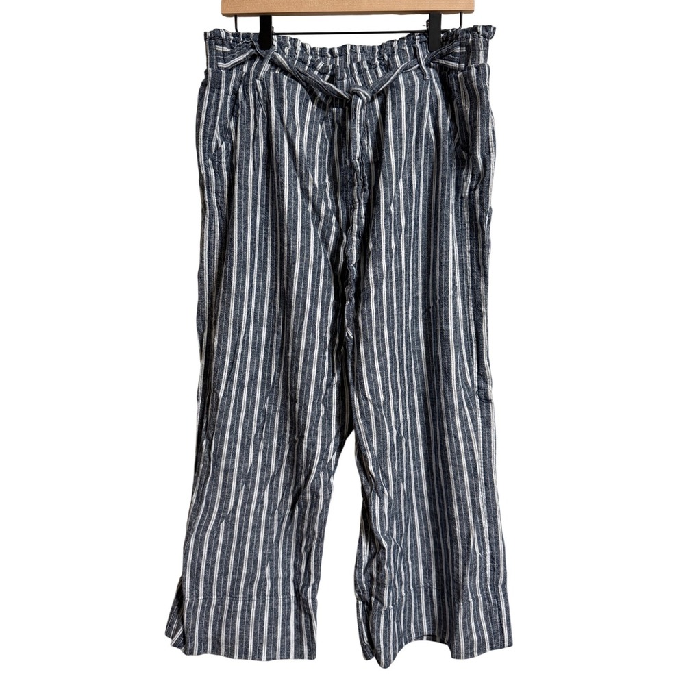 Knox Rose Blue White Striped Linen Blend Wide Leg Paperbag Pants XXL